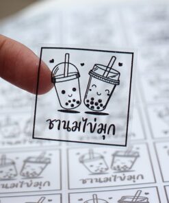 สติกเกอร์ชานมไข่มุก สติกเกอร์ฉลากสินค้า สติกเกอร์ติดแก้วชานม สติกเกอร์ใส ขนาด 4x4cm 75ดวง